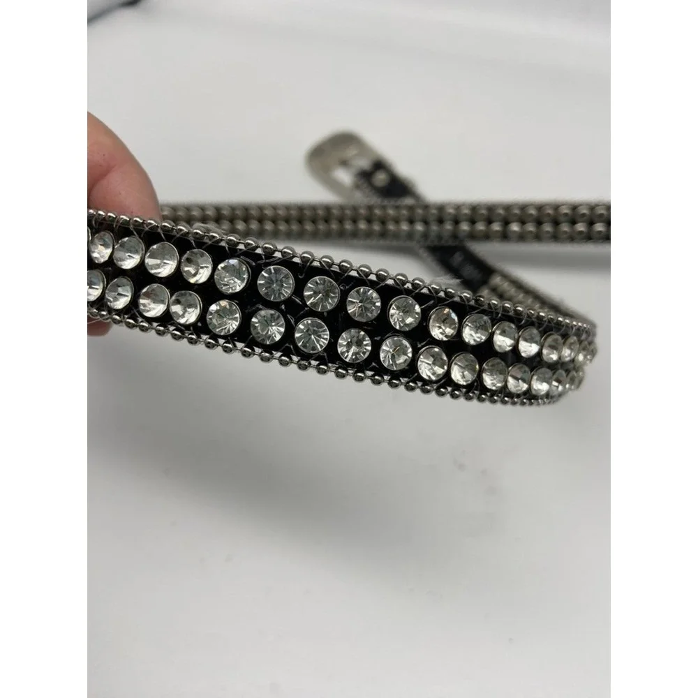 Boutique Rhinestone Belt Womens Sz SM Bling Crystal Studded Fashion Silver Black